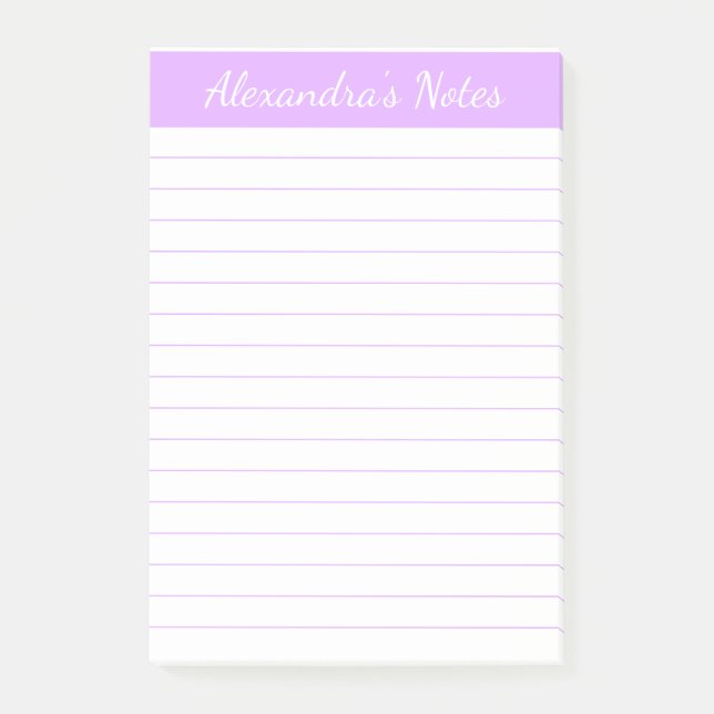 Simple Elegant Lavender Lined Personalized Post-it Notes (Front)