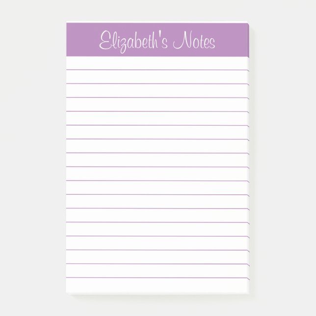 Simple Elegant Lavender Name Lined Personalized Post-it Notes (Front)
