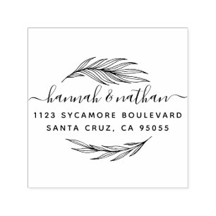 Simple Elegant Leaves   Wedding Return Address Self-inking Stamp