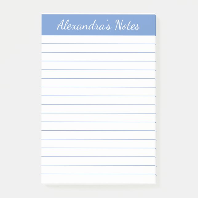 Simple Elegant Light Blue Lined Personalized Post-it Notes (Front)