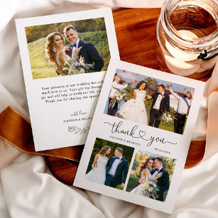 Simple Elegant Love Heart Script 4 Wedding Photo Thank You Card