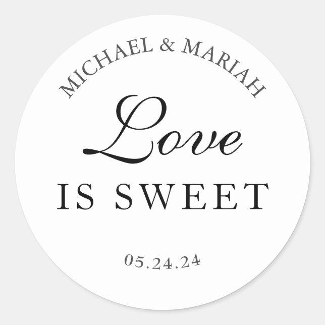 Simple Elegant Love Is Sweet Thank You Wedding Classic Round Sticker (Front)