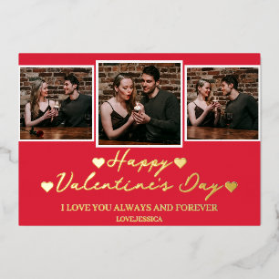 Simple Elegant Love valentine's day Couple photo Foil Holiday Card