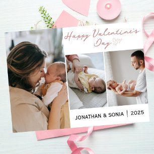 Simple Elegant Love valentines day Family 3 photo Holiday Card