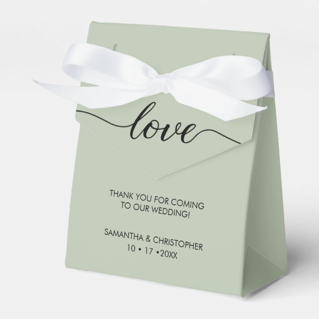 Simple & Elegant Love Wedding ScrIpt Sage green  Favor Box (Front Side)