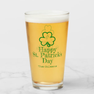 Simple Elegant lucky Shamrock St Patricks Day Glass