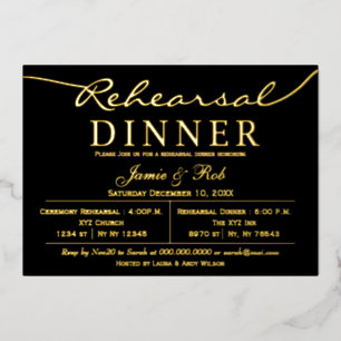 Simple Elegant Luxe Black Gold Rehearsal Dinner