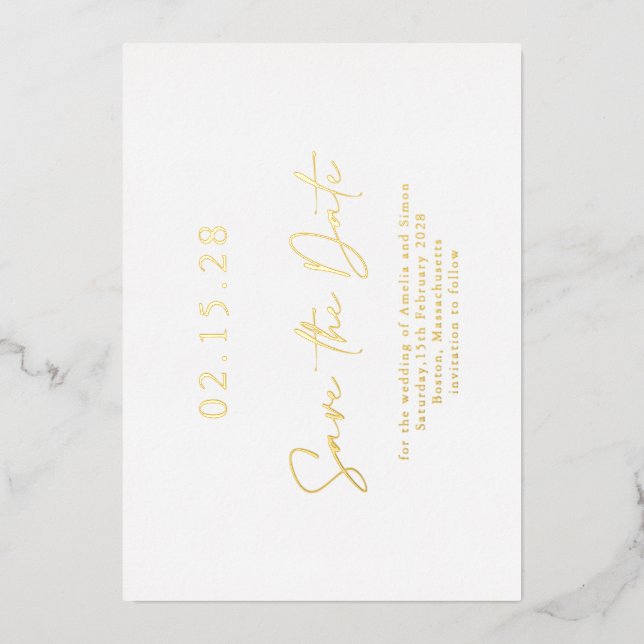 Simple Elegant Luxe Real Gold Foil Save the Date (Front)