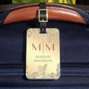 Simple Elegant Luxury Gold Glitter Monogrammed Luggage Tag
