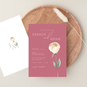 Simple Elegant Magenta Pink Rose Floral Wedding Invitation