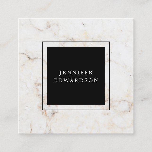 Simple elegant marble black frame professional square business card (Front)