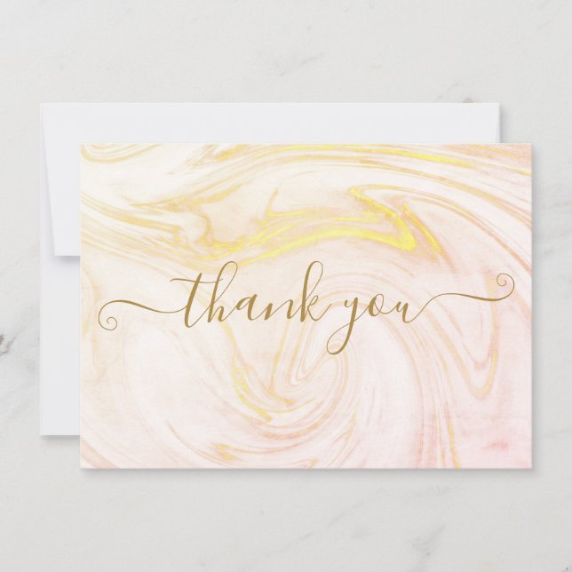 Simple Elegant Marble Gold Script Thank You Card (Front)