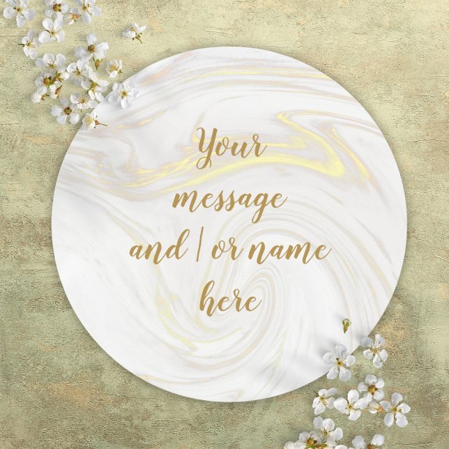 Simple Elegant Marble Personalized Gold Script Classic Round Sticker (Simple Elegant Marble Personalized Gold Script Classic Round Sticker)