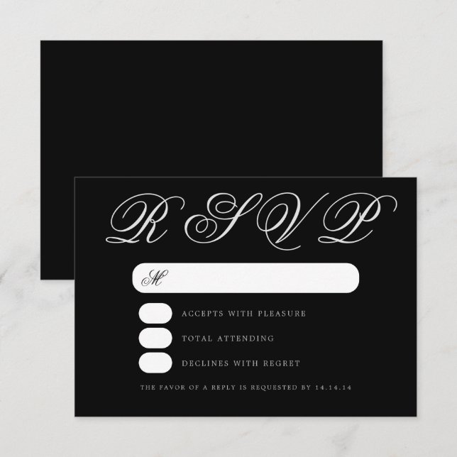 Simple élégant mariage noir script RSVP (Devant / Derrière)