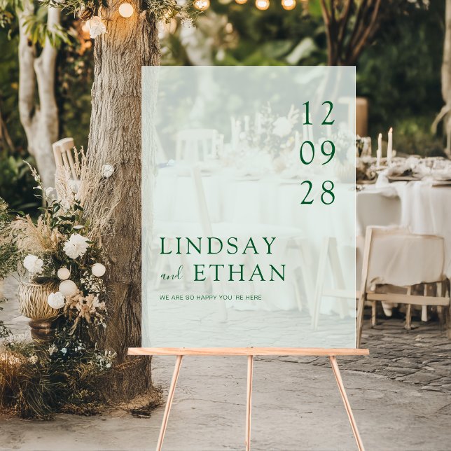 Simple Élégant Mariage Transparent Vert (Simple Elegant Green Transparent Wedding Acrylic Sign)