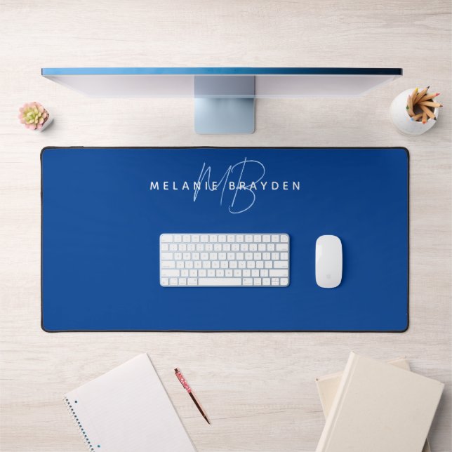 Simple Elegant Marine Bleu Minimaliste Deux Monogr (Bureau 1)