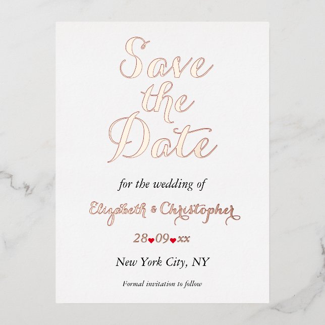 Simple Elegant Marsala White Wedding Save the Date Foil Invitation Postcard (Front)