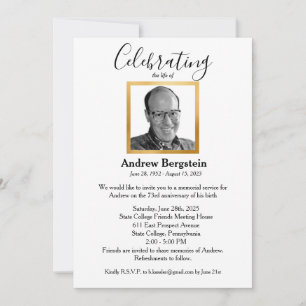 Simple Elegant Memorial Celebration Of Life Photo Invitation