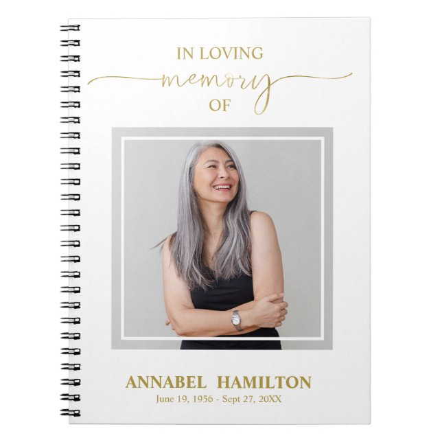 Simple Elegant Memorial Funeral Photo Guest Book (Front)