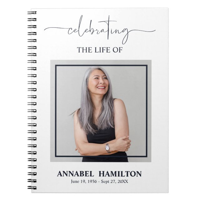 Simple Elegant Memorial Funeral Photo Guest Book (Front)