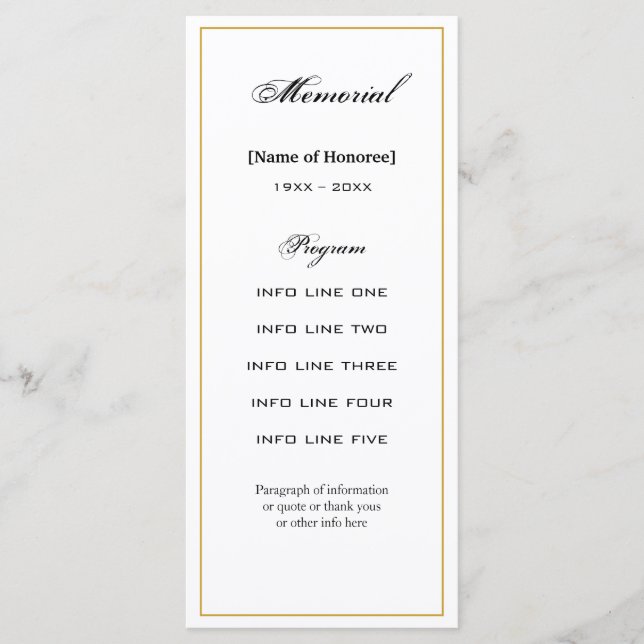 Simple, Elegant Memorial Service Program Card (Front)