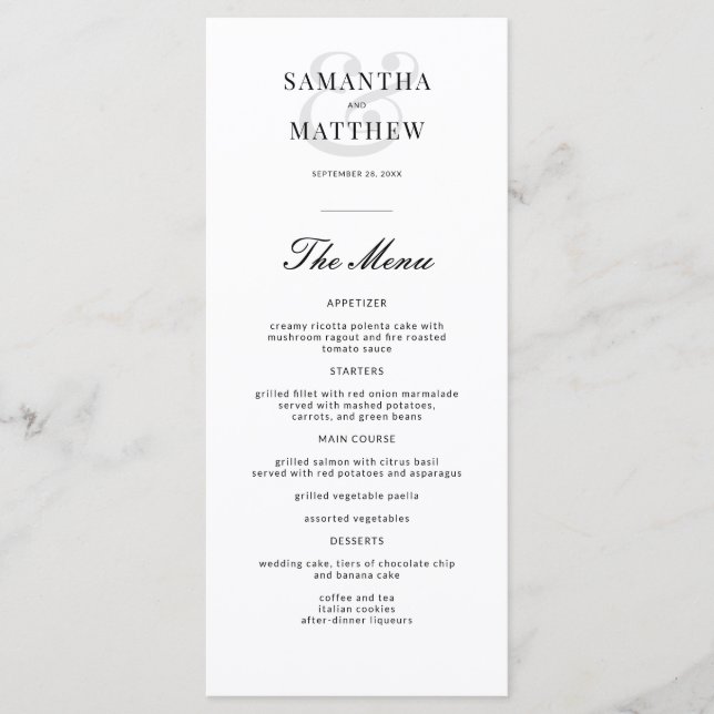Simple Elegant Menu Mariage noir et blanc (Devant)