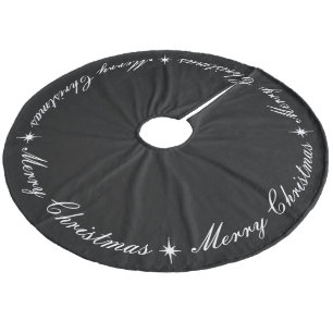 Simple Elegant Merry Christmas Black & White Fleece Tree Skirt
