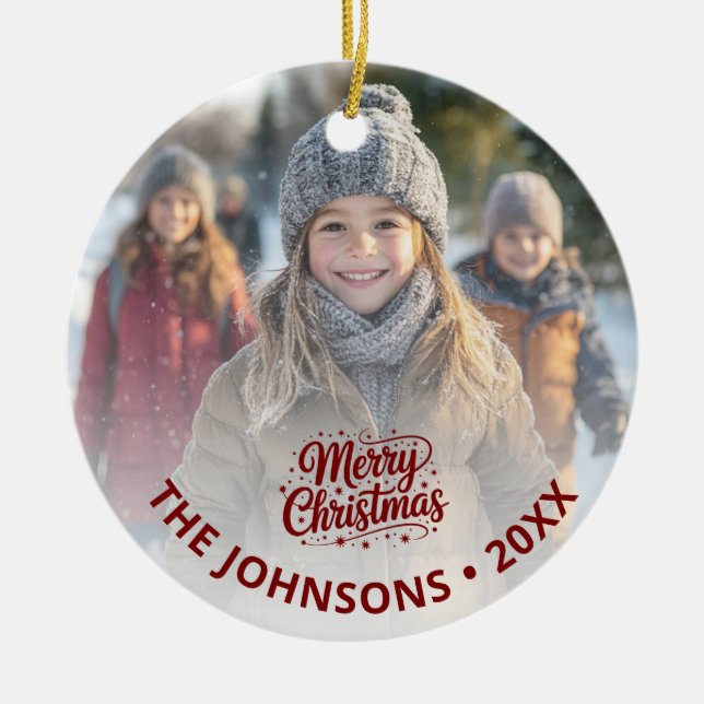 Simple Elegant Merry Christmas Photo Card Gradient Ceramic Ornament (Front)