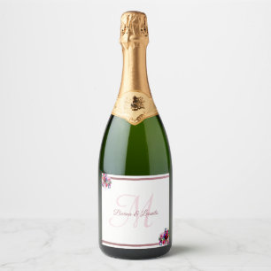 Simple Elegant Metallic Coral Floral Wedding C Sparkling Wine Label