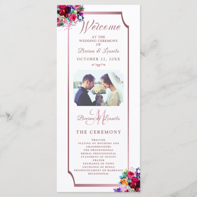 Simple Elegant Metallic Coral |Modern Wedding Program (Front)