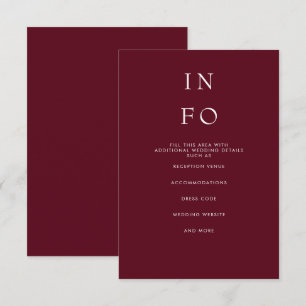 Simple Elegant Minimal Modern Burgundy Wedding Enclosure Card