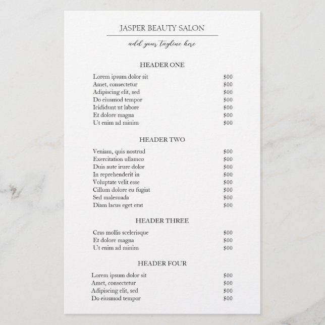 Simple Elegant Minimal Modern Business Price List Flyer (Front)