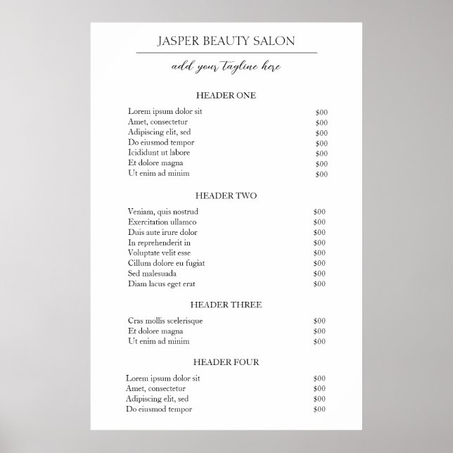 Simple Elegant Minimal Modern Business Price List Poster (Front)