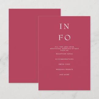 Simple Elegant Minimal Modern Magenta Wedding Enclosure Card