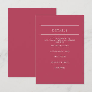  Simple Elegant Minimal Modern Magenta Wedding  Enclosure Card