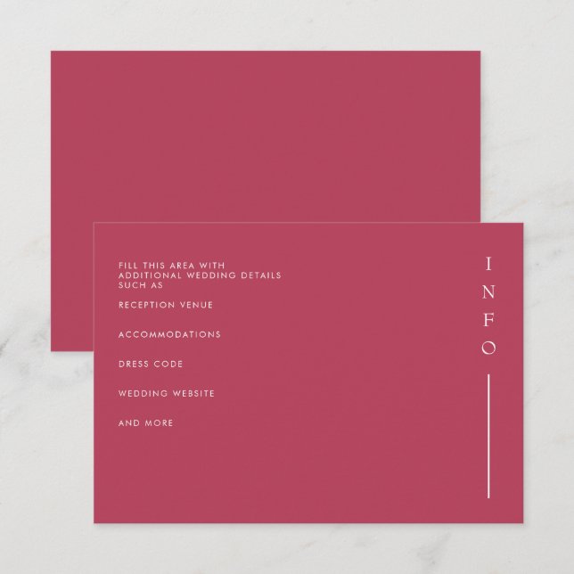  Simple Elegant Minimal Modern Magenta Wedding  Enclosure Card (Front/Back)