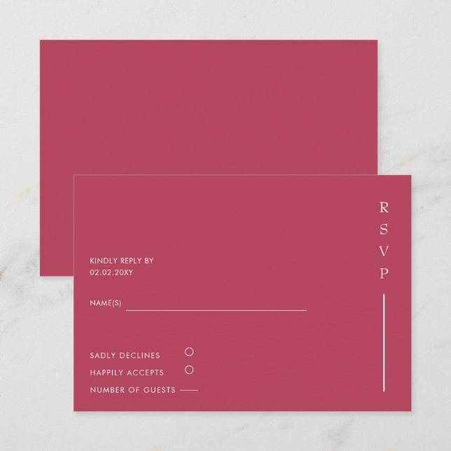  Simple Elegant Minimal Modern Magenta Wedding  RSVP Card (Front/Back)