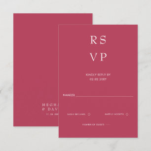  Simple Elegant Minimal Modern Magenta Wedding  RSVP Card