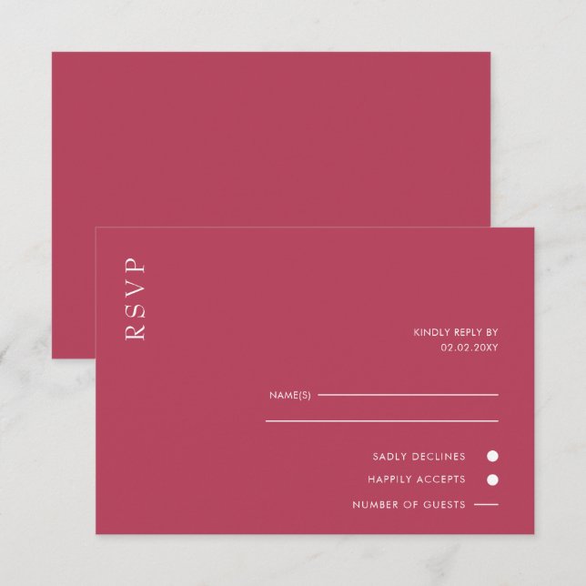  Simple Elegant Minimal Modern Magenta Wedding  RSVP Card (Front/Back)
