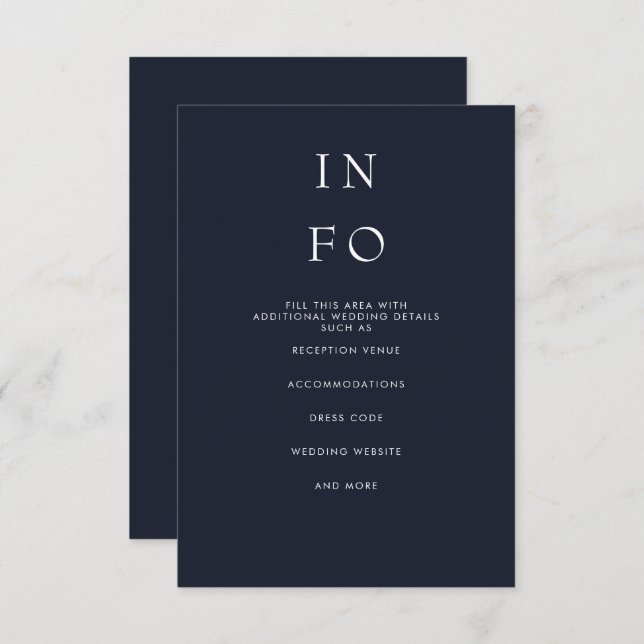  Simple Elegant Minimal Modern Navy Wedding Enclosure Card (Front/Back)