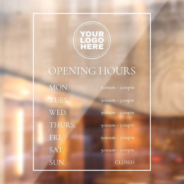 Simple Elegant Minimal Opening Hours Window Cling (Sheet 2)