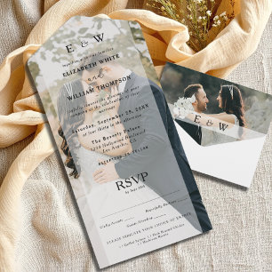Simple Elegant Minimal Overlay RSVP Photo Wedding All In One Invitation