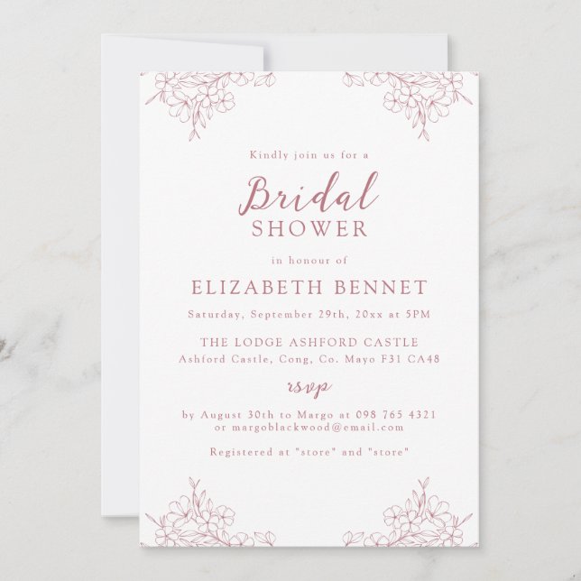 Simple Elegant Minimal Pink Cherry Blossom Bridal  Invitation (Front)