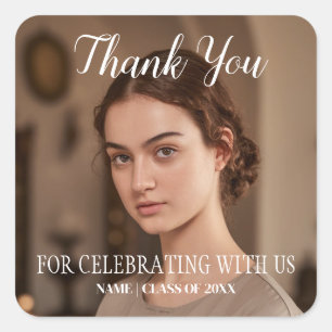 Simple Elegant Minimal Thank You Photo Graduation Square Sticker