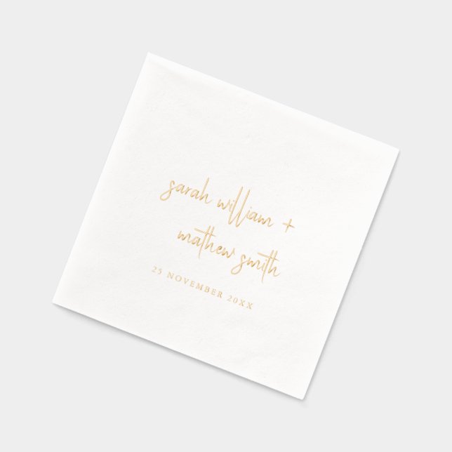 Simple Elegant Minimal Topography Script Wedding Foil Napkins (Left)
