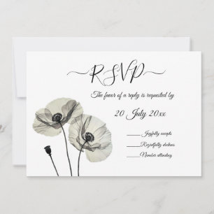 Simple Elegant Minimalism Black and White Poppies  Invitation