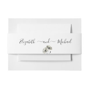 Simple Elegant Minimalism Black and White Poppies  Invitation Belly Band