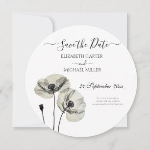 Simple Elegant Minimalism Black and White Poppies Save The Date