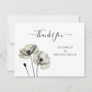 Simple Elegant Minimalism Black and White Poppies Thank You Card