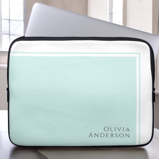 Simple Elegant Minimalist Aqua Color Block Laptop Sleeve (Creator Uploaded)